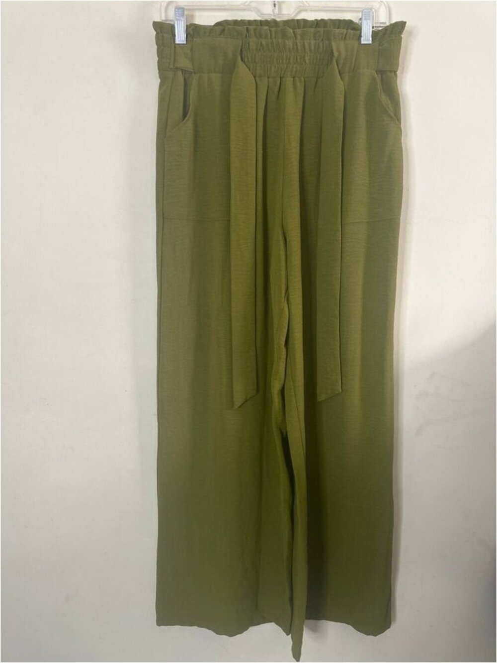Green Tie Waist Crinkle Wide Leg Trousers - Picture 1 of 2